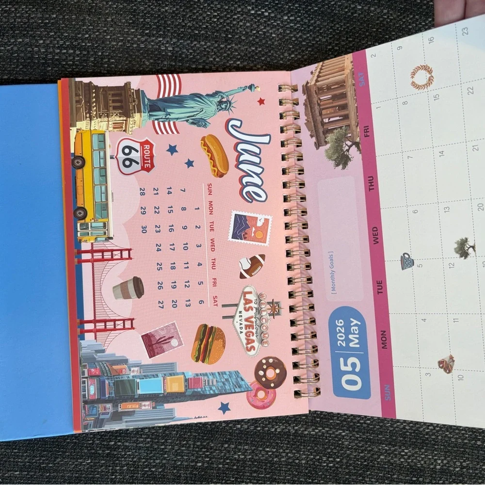 2026 Travel Calendar Spiral Notebook - Turquoise Cover